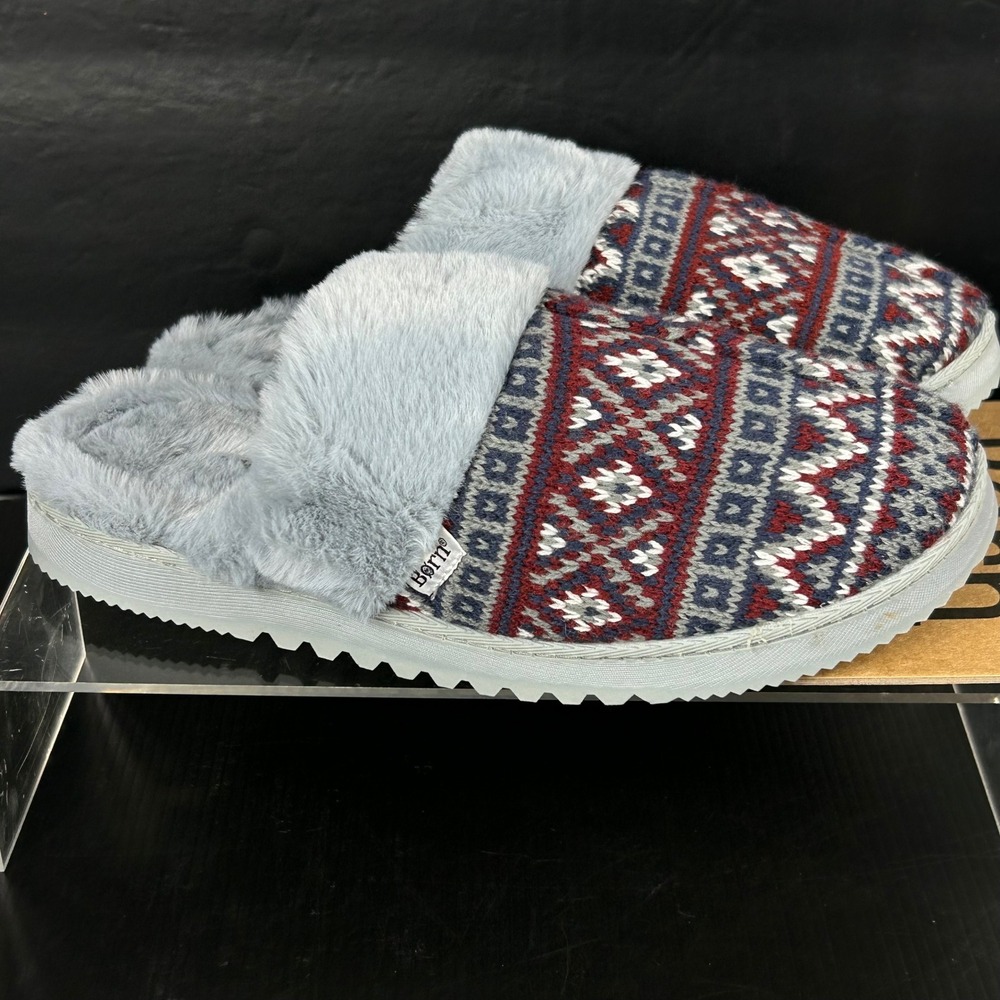 Born Size Large L (9-10) Slippers Mule Nordic Scandi Faux Fur Fair Isle NEW $54‎